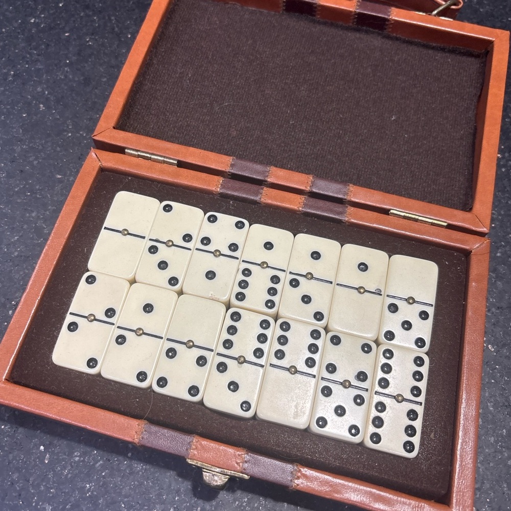 Vintage Domino Set with Raised Brass Inlays Collector’s Item
